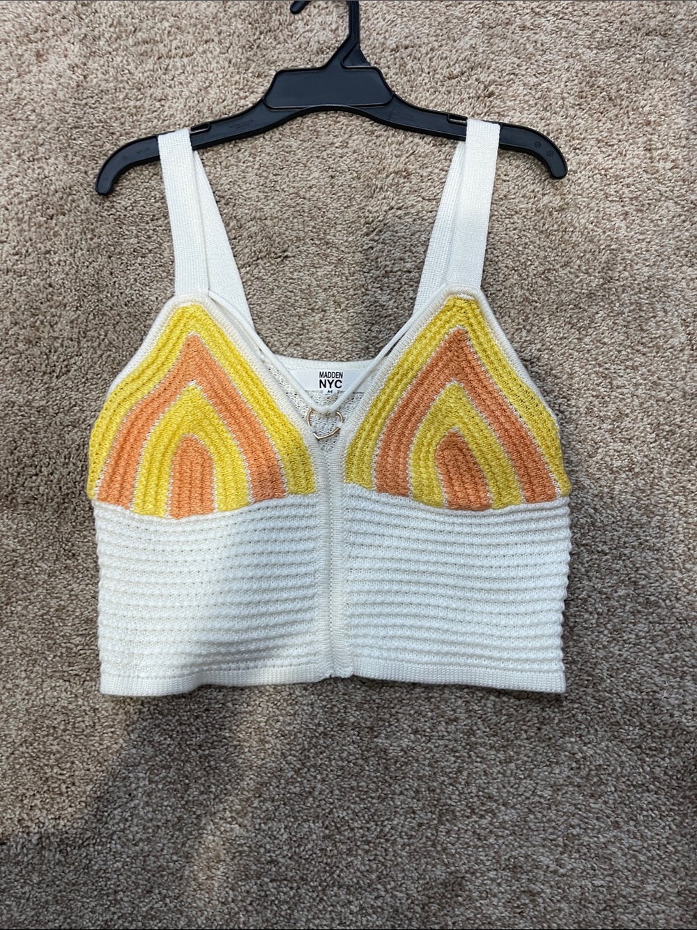 Madden NYC knit top rainbow boho festival medium yellow retro Y2K